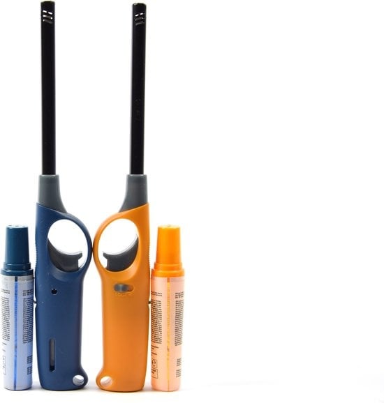 Gasaansteker met navulling 2X Geel en Blauw - Hervulbare Navulbare Aansteker - Kinderbescherming - Vlamaanpassing - Branstofindicator -