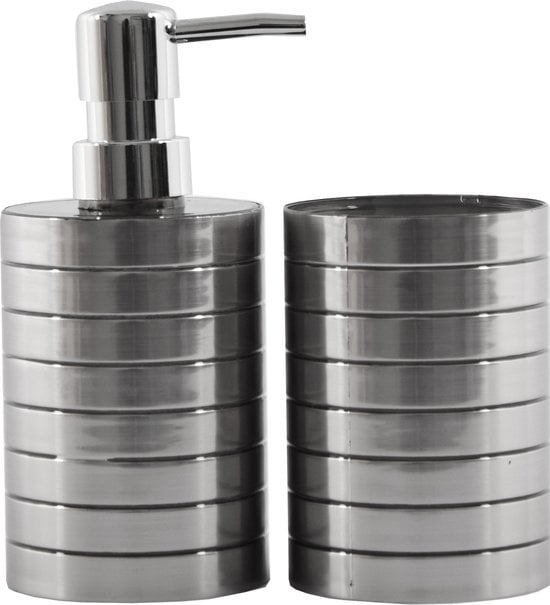 Zeep dispenser en tandenborstelhouder - Badkamer set - 2 stuks Roestvrij - Kunststof