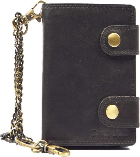 Portemonnee met ketting - Leren Dames Portemonnee Met Ketting Zwart - Leren Heren Portemonnee Met Ketting Zwart
