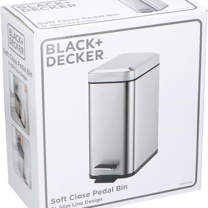 BLACK+DECKER pedaalemmer - 5L - RVS - soft close - losse binnenemmer