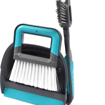 stoffer en blik 19 x 21,5 cm blauw - 2-in-1 tegel- en voegenborstel 30 cm grijs/blauw