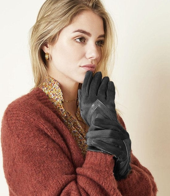 Handschoenen Dames Handschoenen Warm Touch zwart - Trendy handschoenen voor winter suède look- Touchscreen handschoenen