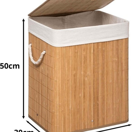 Wasmand bamboe | Linnen | Opvouwbaar | Opbergmand | Laundry basket | Mand voor wasgoed | Met deskel | Met handvaten | Inclusief waszak | Natuurlijk hout | 60L | 40x30x50cm