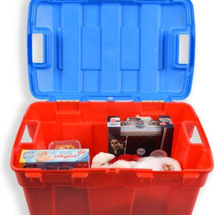 Stevige opberger 40 L | Rood & Blauw opbergbox | kofferbak kinderspeelgoed gereedschap lego |Boeken Opbergdoos Scharnierend deksel