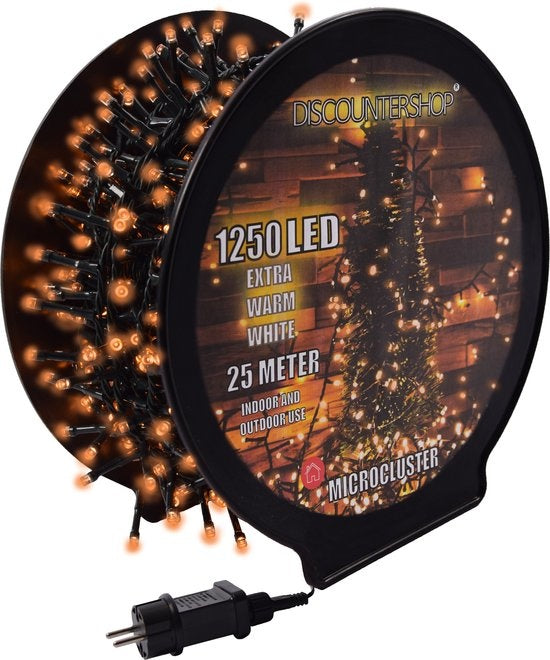 Kerstverlichting buiten - 25 meter 1250 LED - EXTRA Warm Wit - Lichtsnoer Nano Koperdraad - IP44 Stekker met timerfunctie - Kerstboomverlichting - geschikt voor binnen en buiten - kerstverlichting led