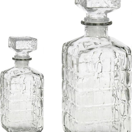 2 Stuks glazen whisky/water karaffen 1000ml - kristal - 2x Kristalglas look whiskey fles - Whiskykaraf/whiskyfles met structuur in glas