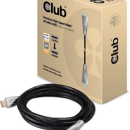 Club3D HDMI Ultra High Speed 2.0 Kabel - 48 GBPS - 3D - 4k@60Hz - 4k@120Hz - Full HD 3840 Pixels - Ethernet - Male to Male Cable - Voor TV/Beeldscherm/Tablet/DVD/Laptop/Macbook/PC/Xbox/Playstation/PS - Dun - Zwart - 3 Meter Kabel