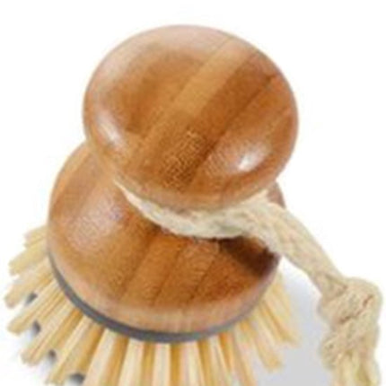 Luxe Set Stoffer en Blik Bamboe|veeggarnituur bamboe Duurzaam beige 37x25cm| Afwasborstel - keukenborstel - rond handvat 10xØ7cm 80gr|afwasborstel & zeepdispenser 25 cm wit 2-delig