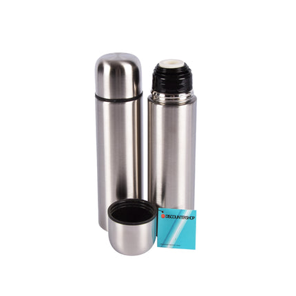 Set van 2 Thermosflessen 500 ml | Roestvrij Staal en Rubber |  6.5cm x 6.5cm x 24.5cm | Zilver | Dubbelwandige RVS Waterfles | Lekvrij met Geïsoleerd Deksel | Ideaal voor Dagelijks Gebruik en Sport