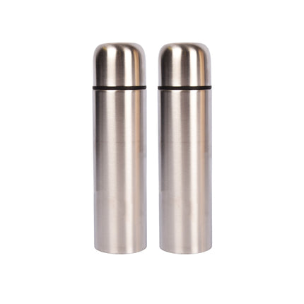 Set van 2 Thermosflessen 500 ml | Roestvrij Staal en Rubber |  6.5cm x 6.5cm x 24.5cm | Zilver | Dubbelwandige RVS Waterfles | Lekvrij met Geïsoleerd Deksel | Ideaal voor Dagelijks Gebruik en Sport