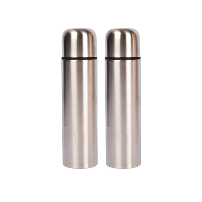 Set van 2 Thermosflessen 500 ml | Roestvrij Staal en Rubber |  6.5cm x 6.5cm x 24.5cm | Zilver | Dubbelwandige RVS Waterfles | Lekvrij met Geïsoleerd Deksel | Ideaal voor Dagelijks Gebruik en Sport