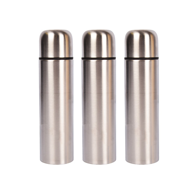 Uw Hydratatieheld Hier Met Set van 3 Thermosflessen 500ml | Zilver | 6.5cm x 6.5cm x 24.5cm | Dubbelwandige RVSThermosfles | BPA-Vrij | Herbruikbaar en  Vaatwasserbestendig