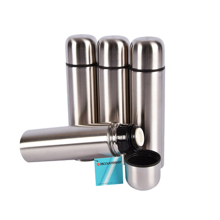 Thermosfles 500ml | Zilver | RVS Thermosfles | 4 stuks | Roestvrijstalen Dubbelwandige Thermoskan | Houdt tot 24 Uur Koud | Vaatwasserbestendig | Milieuvriendelijke Herbruikbare Drinkflessen
