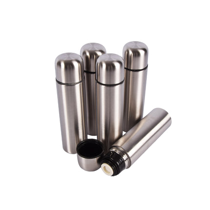 Thermosfles 500ml | Zilver | 6.5cm x 6.5cm x 24.5cm | RVS Thermosfles | Roestvrij Staal en Rubber | 5 Delige | Houdt tot 24 Uur Koud | Lekvrij en Vaatwasserbestendig Thermosfles voor Kinderen en Werk 