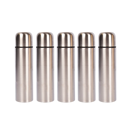 Thermosfles 500ml | Zilver | 6.5cm x 6.5cm x 24.5cm | RVS Thermosfles | Roestvrij Staal en Rubber | 5 Delige | Houdt tot 24 Uur Koud | Lekvrij en Vaatwasserbestendig Thermosfles voor Kinderen en Werk 