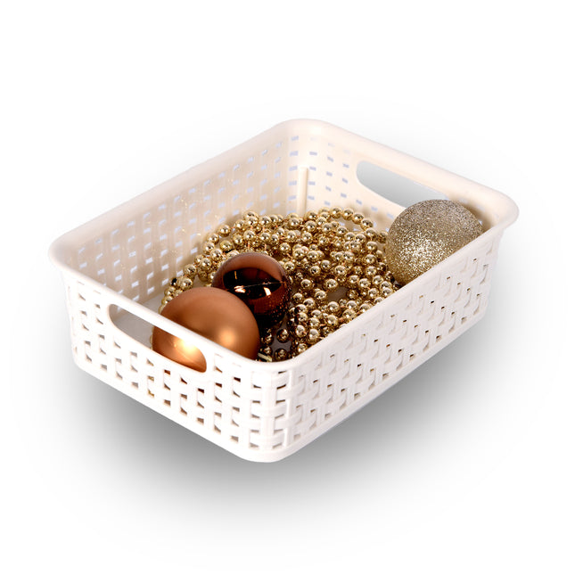 Plastic Witte Opbergmand zonder Deksel (1.65L) - Stapelbaar - 25x14.5x6 cm - Ideaal voor Speelgoed, Kleding & Meer!