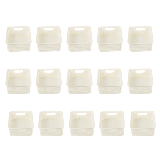 15 Witte Opbergmanden (750g): Compact, Licht & Draagbaar - 20cm x 15cm x 6cm - 1.65L per Mandje