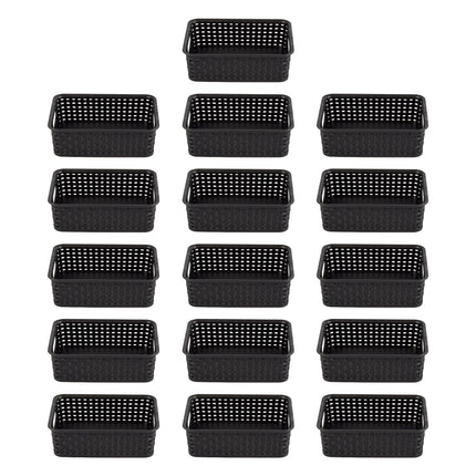 Set van 16 Multifunctionele Zwarte Opbergmandjes (20cm x 15cm x 6cm) - Ideaal voor Badkamer, Keuken & Kantoor 