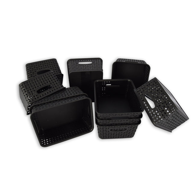 Set van 10 | Rattan Mandje | opbergbox | Zwart | Kunstsof | Mandje | 5 liter | Opbergmandje | Opbergmand | 25cm*20cm*11cm