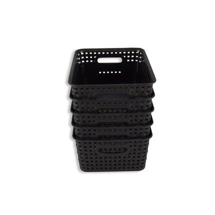 Set van 5 | Rattan Mandje | opbergbox | Zwart | Kunstsof | Mandje | 5 liter | Opbergmandje | Opbergmand | 25cm*20cm*11cm