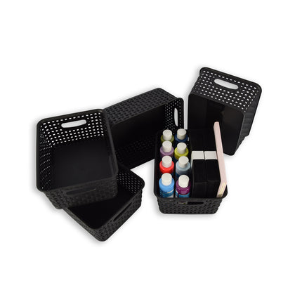 Set van 5 | Rattan Mandje | opbergbox | Zwart | Kunstsof | Mandje | 5 liter | Opbergmandje | Opbergmand | 25cm*20cm*11cm