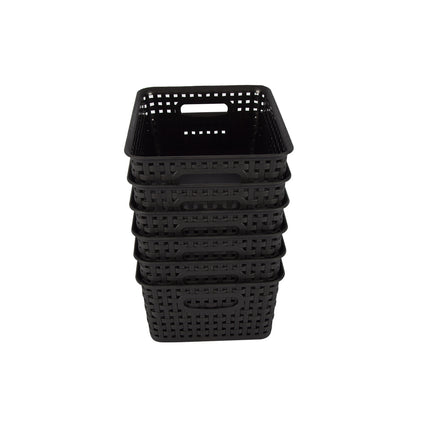 Set van 6 | Rattan Mandje | opbergbox | Zwart | Kunstsof | Mandje | 5 liter | Opbergmandje | Opbergmand | 25cm*20cm*11cm