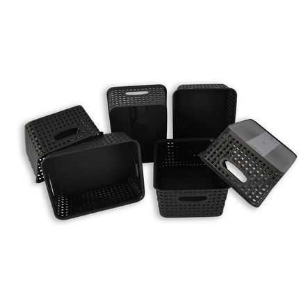 Set van 6 | Rattan Mandje | opbergbox | Zwart | Kunstsof | Mandje | 5 liter | Opbergmandje | Opbergmand | 25cm*20cm*11cm