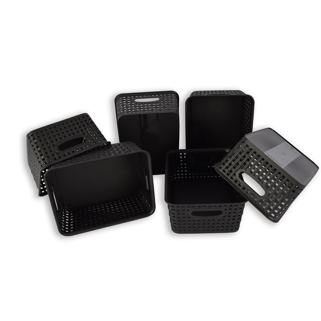 Set van 6 | Rattan Mandje | opbergbox | Zwart | Kunstsof | Mandje | 5 liter | Opbergmandje | Opbergmand | 25cm*20cm*11cm