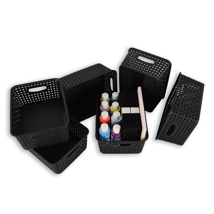 Set van 6 | Rattan Mandje | opbergbox | Zwart | Kunstsof | Mandje | 5 liter | Opbergmandje | Opbergmand | 25cm*20cm*11cm