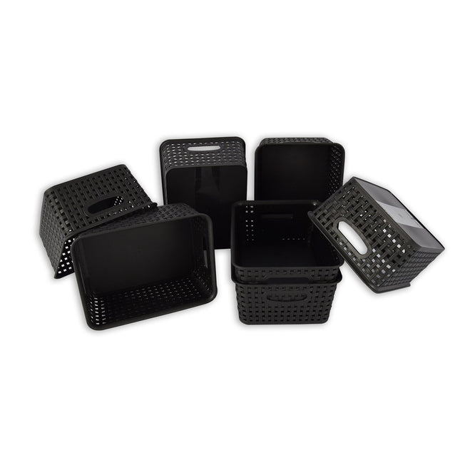 Set van 7 | Rattan Mandje | opbergbox | Zwart | Kunstsof | Mandje | 5 liter | Opbergmandje | Opbergmand | 25cm*20cm*11cm