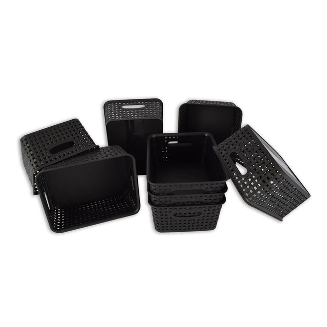 Set van 8 | Rattan Mandje | opbergbox | Zwart | Kunstsof | Mandje | 5 liter | Opbergmandje | Opbergmand | 25cm*20cm*11cm