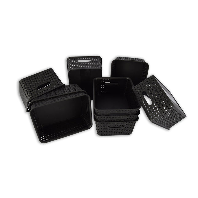Set van 9 | Rattan Mandje | opbergbox | Zwart | Kunstsof | Mandje | 5 liter | Opbergmandje | Opbergmand | 25cm*20cm*11cm