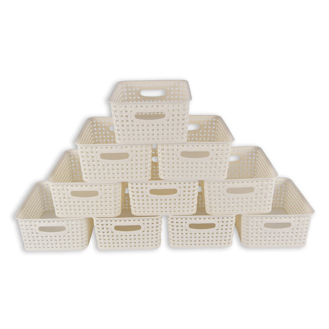 10x | Rattan Mandje | opbergbox | Wit | Kunstsof | Mandje | 5 liter | Opbergmandje | Opbergmand | 25.5cm*19.5cm*10.5cm