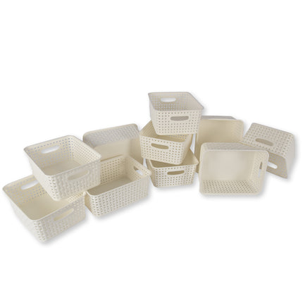 10x | Rattan Mandje | opbergbox | Wit | Kunstsof | Mandje | 5 liter | Opbergmandje | Opbergmand | 25.5cm*19.5cm*10.5cm