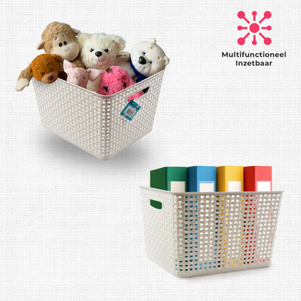 Ruime Kunststof Opbergmanden Set van 2 | Witte Mand Zonder Deksel | 36cm x 29.5cm x 22cm | 17L | Opberger voor Speelgoed | Opbergboxen voor Elke Kamer | Stijlvolle Opbergmandjes voor Stressvrij Organisatie 