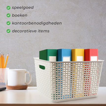 Ruime Kunststof Opbergmanden Set van 2 | Witte Mand Zonder Deksel | 36cm x 29.5cm x 22cm | 17L | Opberger voor Speelgoed | Opbergboxen voor Elke Kamer | Stijlvolle Opbergmandjes voor Stressvrij Organisatie 