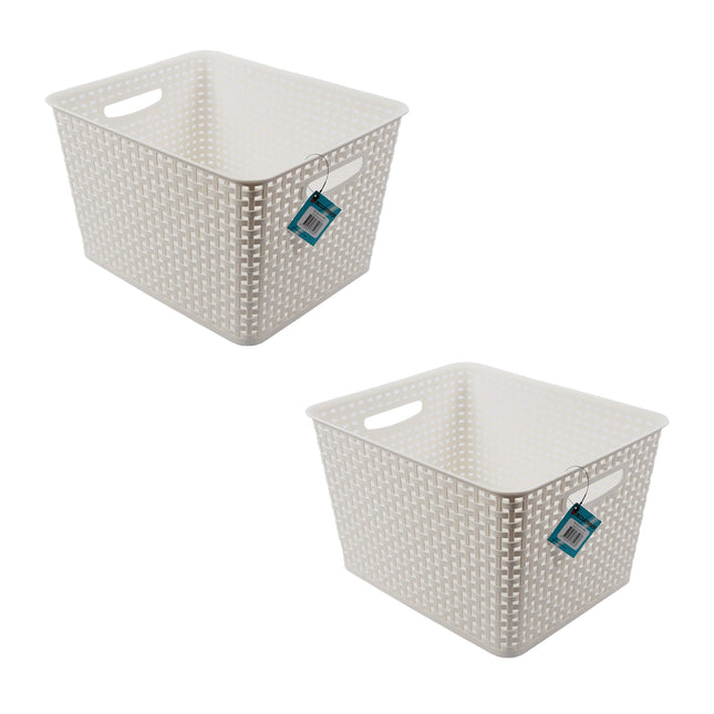 Ruime Kunststof Opbergmanden Set van 2 | Witte Mand Zonder Deksel | 36cm x 29.5cm x 22cm | 17L | Opberger voor Speelgoed | Opbergboxen voor Elke Kamer | Stijlvolle Opbergmandjes voor Stressvrij Organisatie 