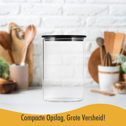 Glazen Voorraadpotten - Set van 3 - 575ml | BPA-vrij Voorraadbussen | Luchtdicht Bamboe Deksel