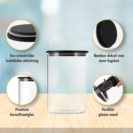 Glazen Voorraadpotten - Set van 2 - 575ml Elk | BPA-vrij | Opbergcontainers met Luchtdicht Bamboe Deksel