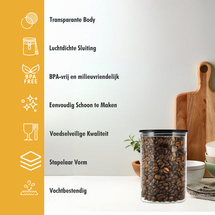 Glazen Voorraadpotten - Set van 2 - 575ml Elk | BPA-vrij | Opbergcontainers met Luchtdicht Bamboe Deksel