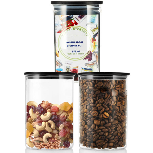 Glazen Voorraadpotten - Set van 3 - 575ml | BPA-vrij Voorraadbussen | Luchtdicht Bamboe Deksel