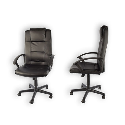Stijlvolle en Comfortabele Ergonomische Bureaustoel - Zwart - Max gewicht 125KG - Verstelbaar en Design met Eco-lederen Zitting - 62.5CM x 114CM - met Kantelbare rugleuning