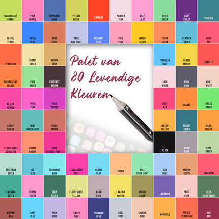 Multikleur Twinmarkers | 80 stuks Markeerstiften met Dubbele Punten Voor Creatief-Knutselen Voor Kinderen en Volwassenen | Professionele Tekenstiften Voor Schetsen Notities Strips en Kleurboeken | Alcohol Markers voor Kunstliefhebbers