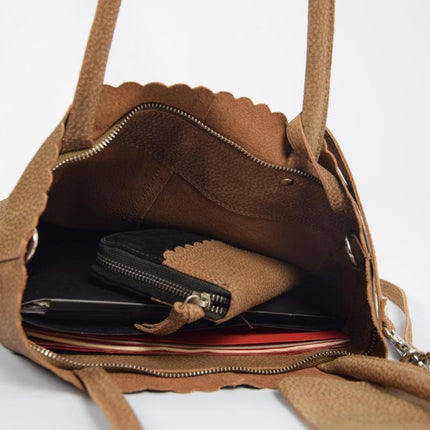 Shopper van 4East met kleine portemonnee, Leren Shopper Zichron 4East bruin