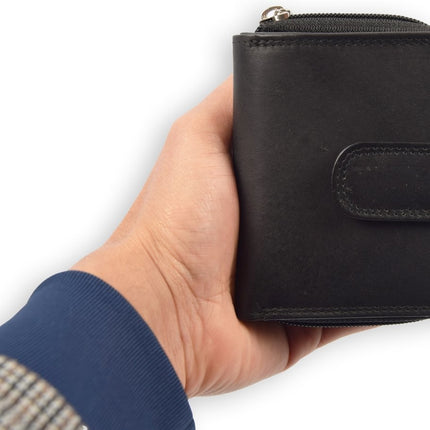 Compacte Leren Rits Portemonnee | Nappa leer | heren/dames portemonnee | betaalbare Portefeuille van echt Leer -duurzaam ruim en veilig | Anti Skim |zwart - Unisex - heren portemonnees