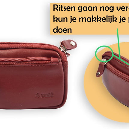 Autosleutel RFID Antidiefstal Sleutel Etui- RFID ALLEEN JE PASJES - Hoesje Sleuteletui portemonnees - portemonnee etui - ring portemonnee - pasjeshouder met rits - rits portemonnee - 3 ritsen portemonnee - buffelleer -4E-009-bordeaux rood