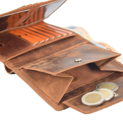 Heren Portemonnee – Leren Billfold Tan met RFID – Portemonnee voor 14 Pasjes & Contant Geld - Billfold Portemonnee 