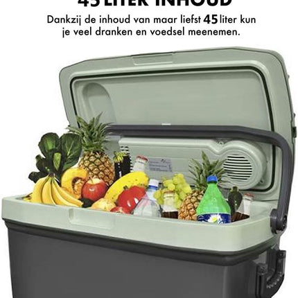 Koelbox 45 liter 12V/240V - Elektrische Koelbox - 45L - AC/DC met handvat en wielen - 12V/240V - Grijs-groen Koelt én verwarmt, dus ook handig als je eten warm wilt houden.