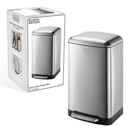 BLACK+DECKER pedaalemmer - 30L - RVS - soft close - losse binnenemmer