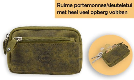 Autosleutel RFID Antidiefstal Sleutel Etui- RFID ALLEEN JE PASJES - Hoesje Sleuteletui portemonnee - portemonnee etui - ring portemonnee - pasjeshouder met rits - rits portemonnee - 3 ritsen portemonnee - buffelleer -4E-009 -Olive